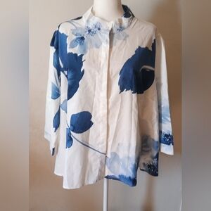 Stylewe Floral Blue and White Casual Button Up Blouse NWT Women's Size 2X